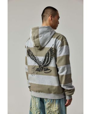 Ed Hardy Uo Exclusive Stripe Zip-through Hoodie - Grey