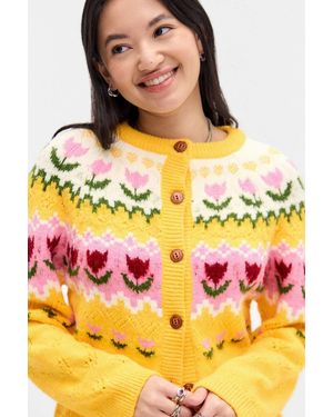 Urban Outfitters Uo Tulip Pattern Cardigan - Yellow
