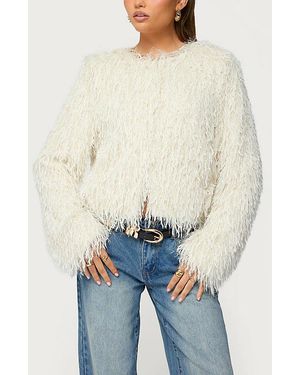 Edikted Aleandra Fringed Faux Feather Jacket - Natural