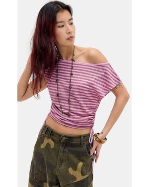 Urban Outfitters Uo Bonnie Sheer Off-shoulder Knit Top At - Red