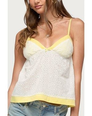 Edikted Mavie Contrast Eyelet Babydoll Tank Top - White
