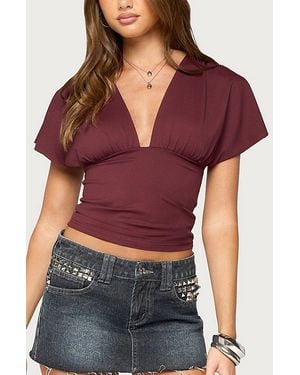 Edikted Flutter Plunging V Neck Top - Red
