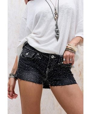 TRUE RELIGION Joey Crystal Low Rise Denim Shorts - White