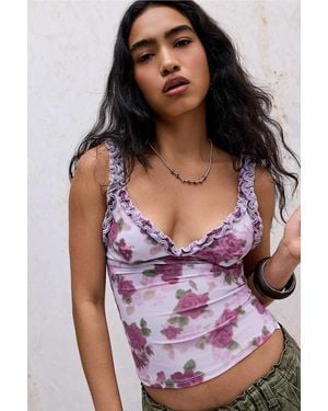 Out From Under Cammy Ruffle Mesh Cami - Purple