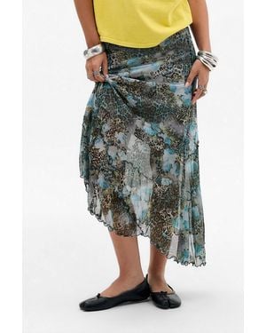 Urban Outfitters Uo Mixed Leopard Asymmetric Midi Skirt - Green