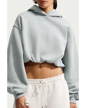 Nike Studio Fleece Oversized Cropped Hoodie Sweatshirt - Gray