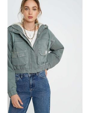 Urban Outfitters Uo Jared Borg Lined Crop Utility Jacket - Green