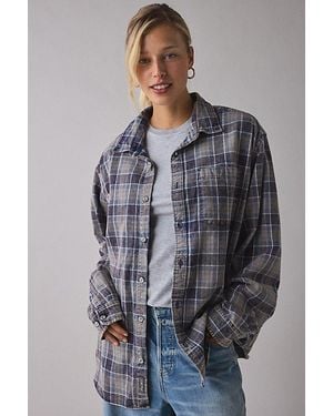 Vintage & ReMADE by UO Remade By Uo Acid Washed Oversized Flannel Shirt - Gray