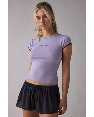 Urban Outfitters Hot Mess Graphic Lace Trim Baby Tee - Purple