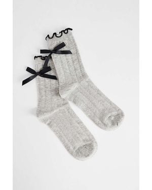 Out From Under Lettuce-edge Bow Socks - White