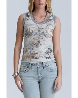 Miss Me Aurelia Graphic Tank Top - Blue