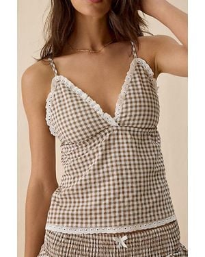 Daisy Street Coconut Gingham Lace Trim Cami - Brown
