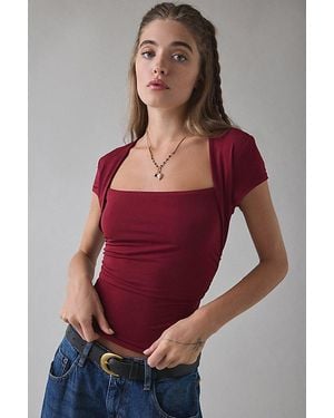 Urban Outfitters Uo Claire Cropped Cap Sleeve Shrug Top - Red