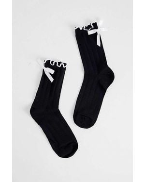 Out From Under Lettuce-edge Bow Socks - Black