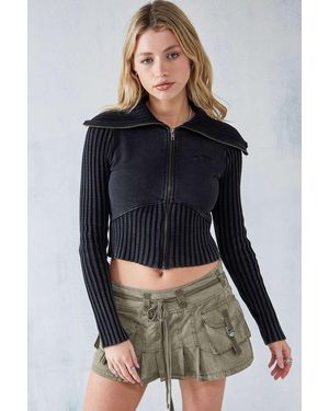 BDG Thea Ribbed Black Track Top - Blue