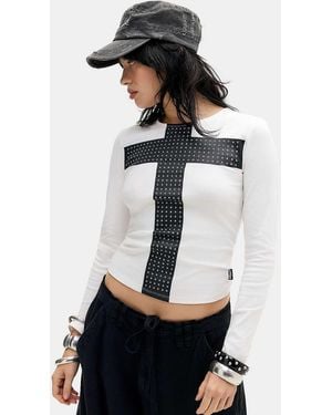 Minga White Studded Cross T-shirt - Black