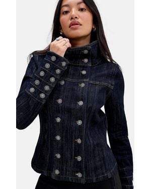 Jaded London Wynona Funnel Neck Denim Jacket - Blue