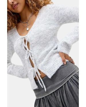 Urban Outfitters Uo Tie Front Cardigan - Grey