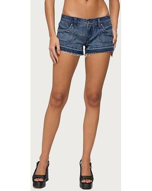 Edikted True Low Rise Denim Micro Shorts - Blue