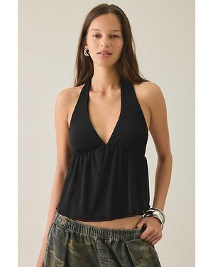 Kimchi Blue Renee Mesh Open Tie-Back Babydoll Halter Top - Black