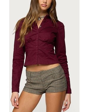 Edikted Laurna Tailored Button Up Shirt Top - Purple