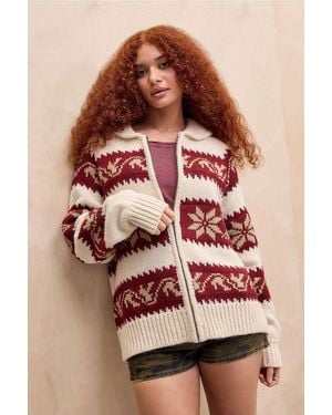 BDG Fairisle Pattern Bomber Cardigan - Pink