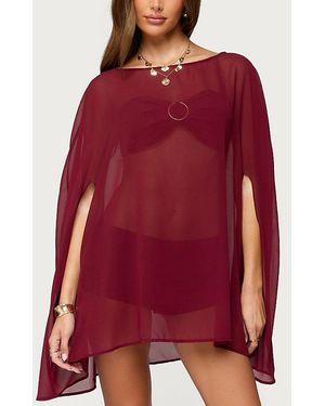 Edikted Mckenzie Sheer Chiffon Poncho Top - Red