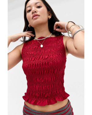 Daisy Street Uo Exclusive Red Shirred Sleeveless Top
