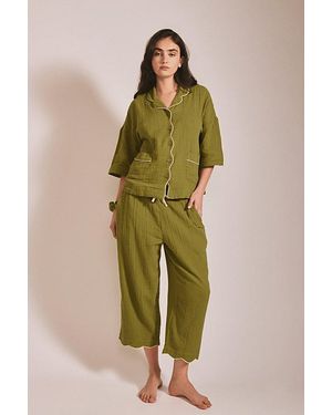 TBCo Cotton Cropped Leg Pajama Set Top - Green