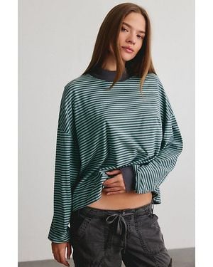 BDG Mockneck Boxy Long Sleeve Spill The Tee - Blue