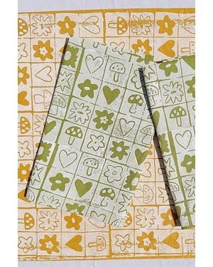 Julie Peach Block Printed Garden Squares Napkins - Metallic