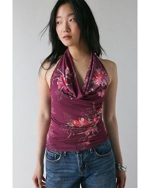 Silence + Noise Coyote Cowl Neck Halter Top - Red