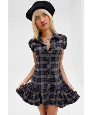 Kimchi Blue Check Peplum Shirt Dress - Blue