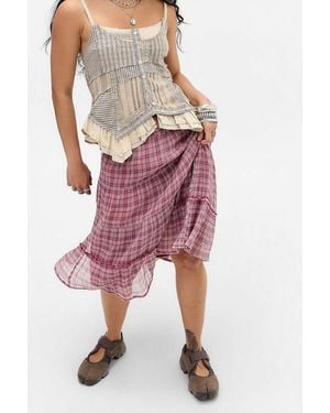 Kimchi Blue Kimchi Betty Check Awkward Midi Skirt - Red