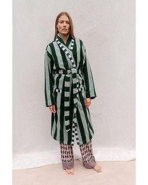 TBCo Striped Cotton Bath Robe - Green