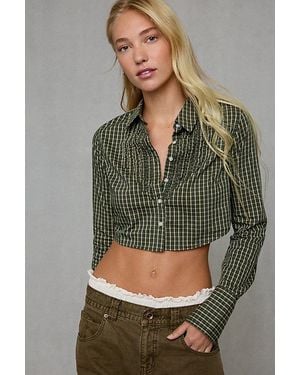 BDG Primrose Cropped Long Sleeve Button-Down Blouse - Gray