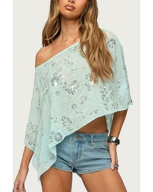 Edikted Triana Bead & Sequin Chiffon Poncho Top - Green