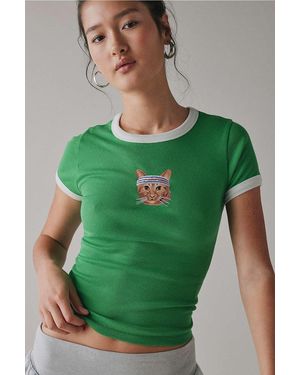 Urban Outfitters Uo Too Perfect Workout Cat Short Sleeve T-shirt - Green