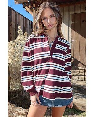 Edikted Renya Striped Long Sleeve Polo Top - Red