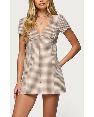 Edikted Arli Gingham Button Up Romper - White