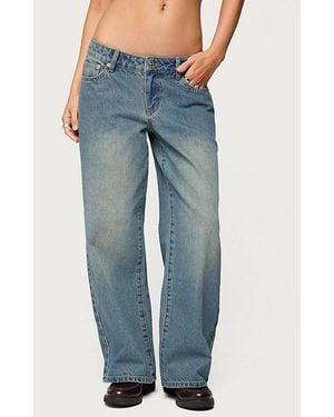 Edikted Petite Magda Low Rise Acid Wash Jeans - Blue