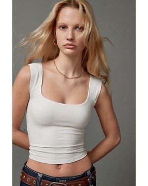 BDG Ribbed Square Neck Tank Top - Blue