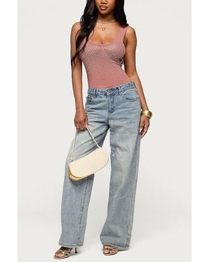 Edikted Angelita Rhinestone Sheer Mesh Bodysuit - Blue