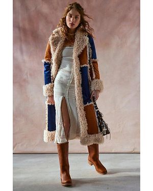 Kimchi Blue Patchwork Faux Fur Trimmed Coat - Blue