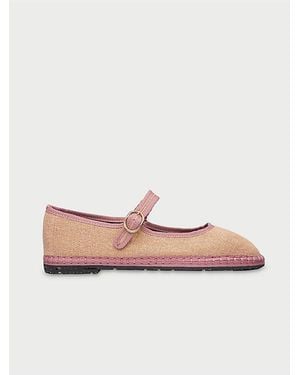Flabelus Dora Linen Mary Jane Flat - White