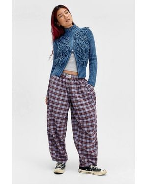 BDG Check Brushed Barrel Trousers - Blue