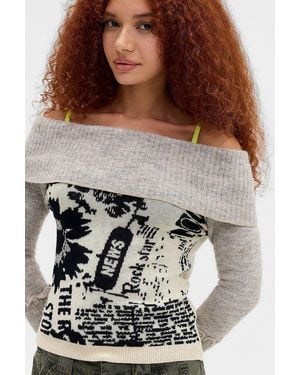 Urban Outfitters Uo Bardot Graphic Knit Top - Brown