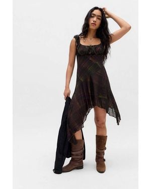 Urban Outfitters Uo Hallie Check Mesh Midi Dress - Black