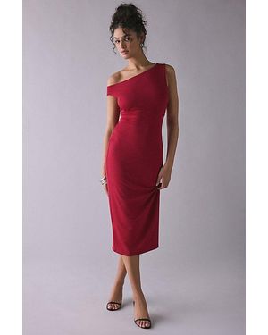 Urban Outfitters Uo Josephine Jersey Knit Asymmetric Off-Shoulder Midi Dress - Red