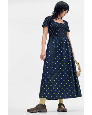 Damson Madder Malinda Super Smocked Midi Dress - Blue